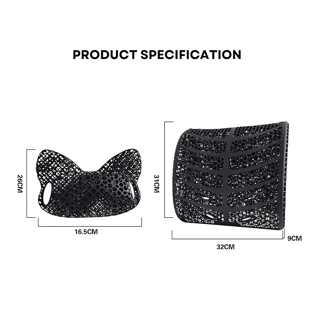 3D-Printed Ergonomic Lumbar and Neck Support Cushion Back Support Cushion for Office and Cars